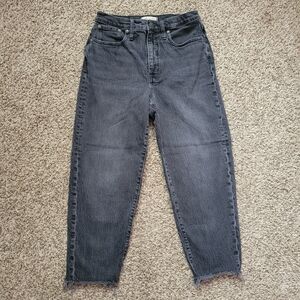 Madewell Balloon Jeans Biscayne Wash Raw-Hem Edition Black Gray Taper Size 28